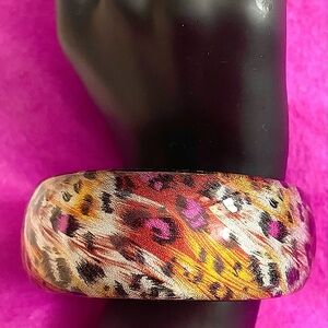 Vintage Lucite Wide Bangle in Vivid Leopard, Pink and Lemon